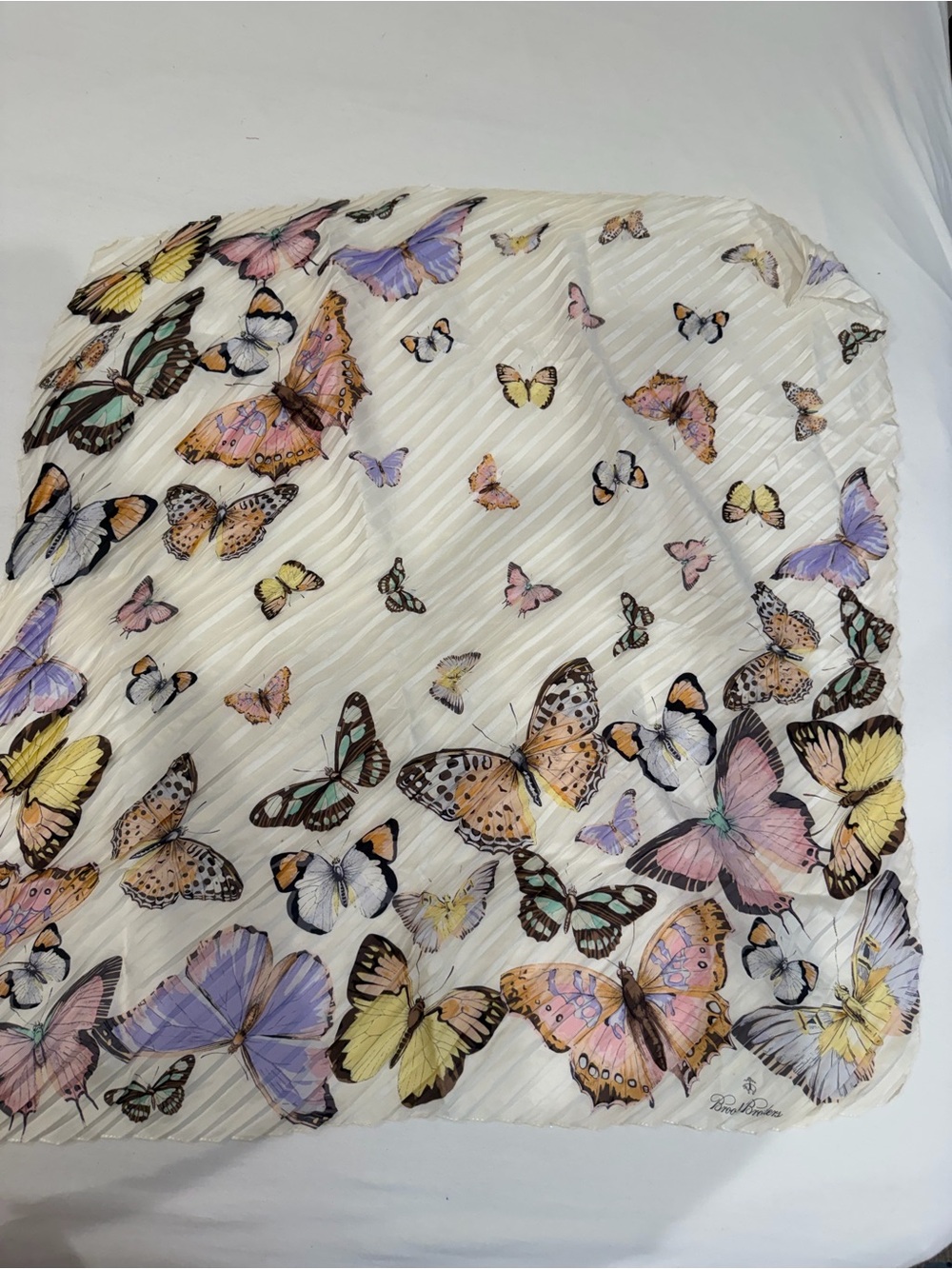 Brooks Brothers Cream Throw with Pastel Butterfly Motif